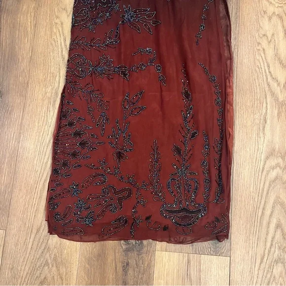 red dress with beads Vintage Orange Chiffon Strap Mermaid Beaded Evening Gown Prom Dress P3 –  PreppyDress main image 1